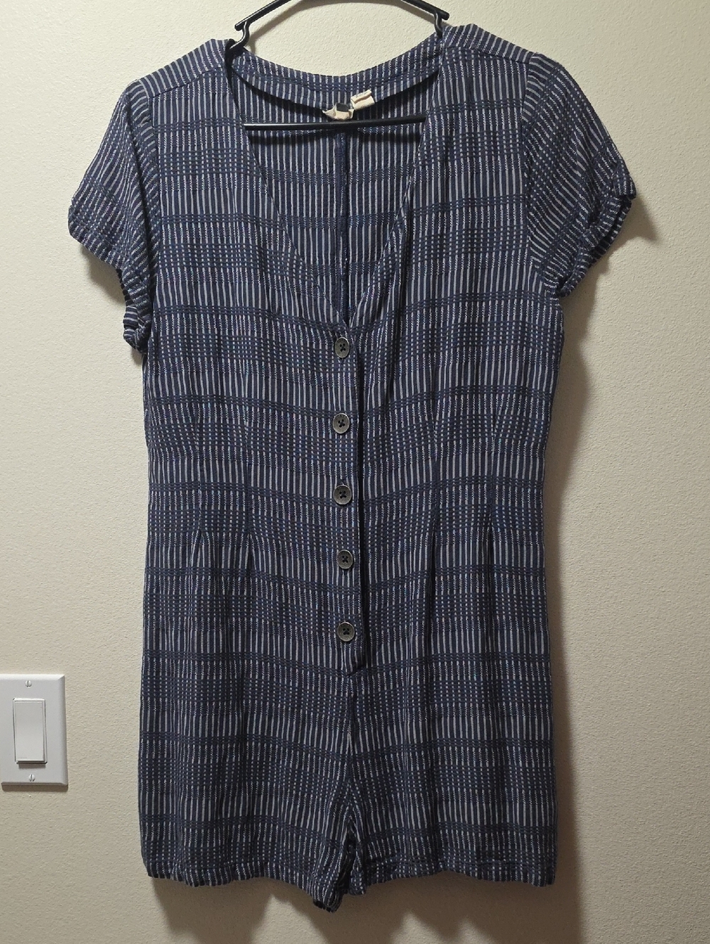 Roxy Navy and White Striped Button-Up Romper